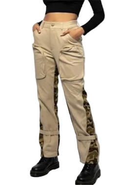 Chicways Camo Print Trousers Beige Camouflage Casual Pants Size Small